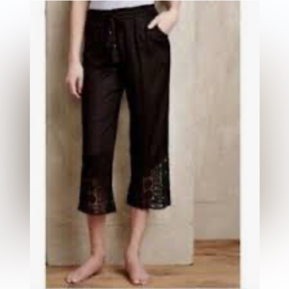 ⭐️Anthropologie E by Eloise Swiss Dot Black Crop Pants Crochet Hem Beachy⭐️